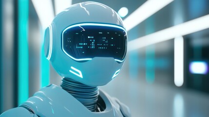 Aufkleber - Futuristic robot head in modern, glowing interior