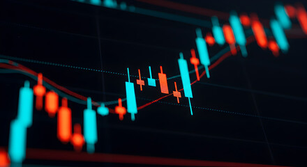 Poster - Abstract Stock Market Chart with Candlesticks in Red and Blue on Dark Background