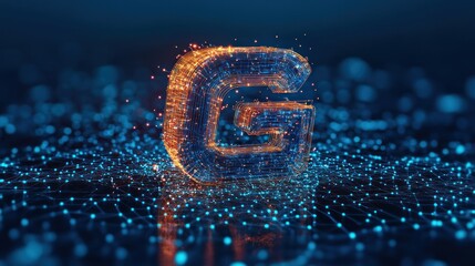 Poster - Abstract digital letter G, composed of glowing particles and interconnected network
