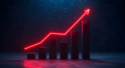 Poster - Financial Growth Chart with Red Arrow Pointing Upward on Dark Blue Background