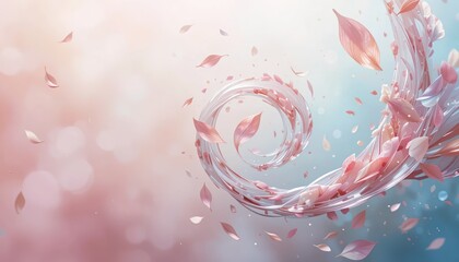 Poster - Whirling cherry blossom petals serene nature scene digital art pastel background ethereal viewpoint tranquility concept