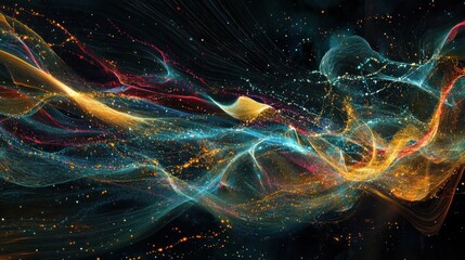 Aufkleber - Abstract swirling particles of light and color against a dark background