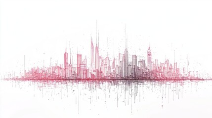 Aufkleber - Pink city skyline, abstract art, urban landscape, background, website banner