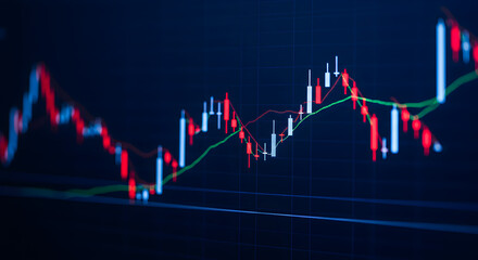 Poster - Stock Market Candlestick Chart on Blue Background for Financial Analysis