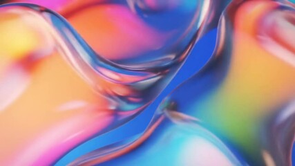 Wall Mural - Abstract Fluid Shapes Flowing Loop. Iridescent Holographic Colors Reflecting. Vibrant Background Motion.