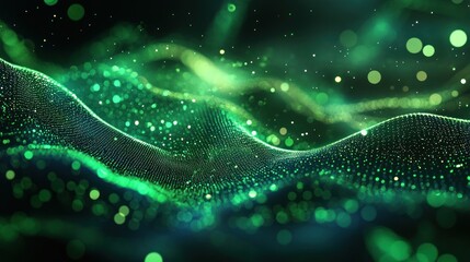 Poster - Abstract digital wave pattern with glowing particles