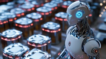 Fototapete - Advanced robot in a futuristic factory setting