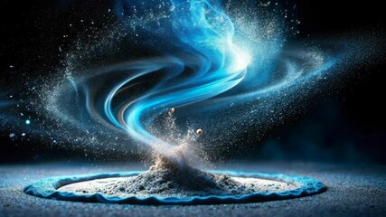 Wall Mural - Mystical blue energy vortex swirling from a mound of dust, sparkling with cosmic particles