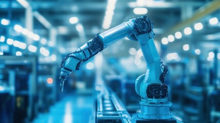 Leinwandbilder - Robotic arm on an automated assembly line in a modern factory