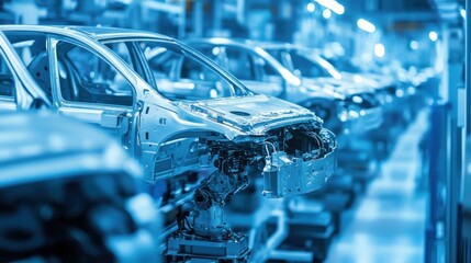 Leinwandbilder - Automobiles in a production line, partially assembled car bodies