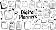 © rs_studios - Planner accessories, doodle style, digital sticky notes, tabs, checklist boxes, date icons, mini calendars, clipboards, cute stationery