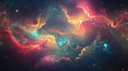 vibrant cosmic nebula space background with red orange and teal colors sky art dark stars night ligh