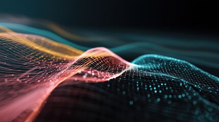Fototapete - Abstract digital waves with vibrant colors illustrating technology and data flow in a visually striking manner.