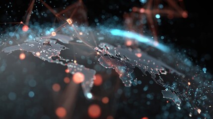 Poster - An abstract representation of a digital world map with glowing connections symbolizing global interaction.