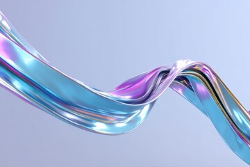 Poster - Abstract iridescent ribbon flowing with smooth curves and vibrant colors against a soft pastel background creating a modern and elegant visual texture