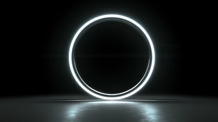 Poster - Futuristic glowing circle in a dark environment, ideal for modern designs and technology themes.