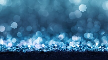 Poster - Stunning blue bokeh texture with shimmering lights creating a dreamy atmosphere, perfect for backgrounds and designs.