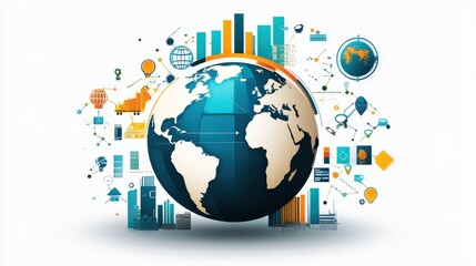 Poster - 3D earth graphic symbolizing global trade, vector illustration.