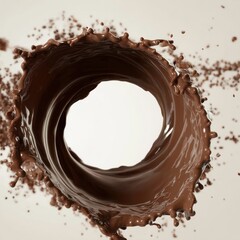 Poster - Dynamic swirl of rich brown chocolate creating a captivating vortex against a soft beige backdrop food photography studio shot with a low angle perspective