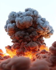 Poster - Dramatic mushroom cloud of smoke and fire rising against a clear sky in a powerful display of energy and destruction from a low angle perspective