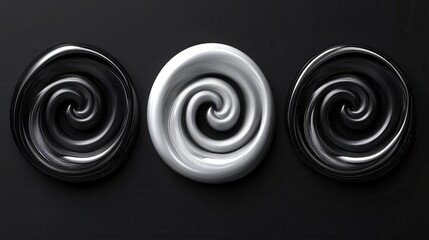 Poster - abstract swirl set dynamic flow black white icon