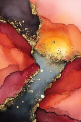 Poster - Abstract fluid art with gold accents and vibrant colors creating a mesmerizing visual texture and depth for modern design projects