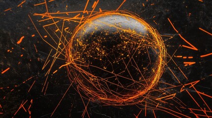 Poster - Digital globe with orange and yellow network lines depicting global trade routes and connections