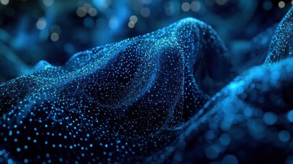 Poster - Abstract blue digital wave of particles and bokeh lights.