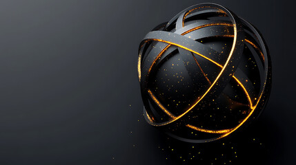 Poster - Abstract black sphere with golden ring ornaments modern background sophisticated backdrop stylish futuristic design