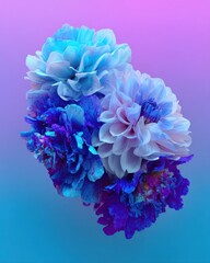 Poster - Captivating Floral Arrangement of Vibrant Dahlias Against a Gradient Background Showcasing Delicate Petals and Dreamy Pastel Hues in a Contemporary Style