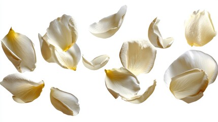 Poster - Delicate white petals floating gracefully in a serene composition soft light highlighting texture against a clean background capturing floral beauty in studio