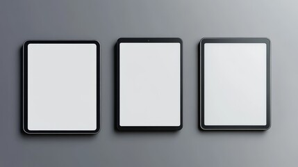 Poster - Blank screen realistic tablet frame, rotated position, side view, top view. The tablet is at different angles. Layout of a universal set of devices. UI, UX Template for infographics or presentation.