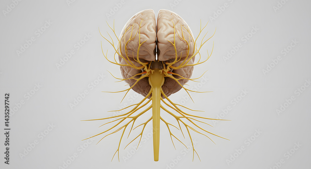 Human Brain Anatomy 3D Model Superior View Cranial Nerves Spinal Cord ...