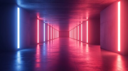 Poster - abstract futuristic corridor illuminated with vibrant neon lights creating a captivating perspective