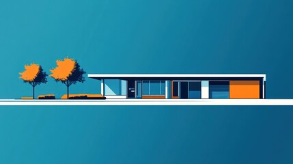 Aufkleber - Modern House Illustration Landscape View
