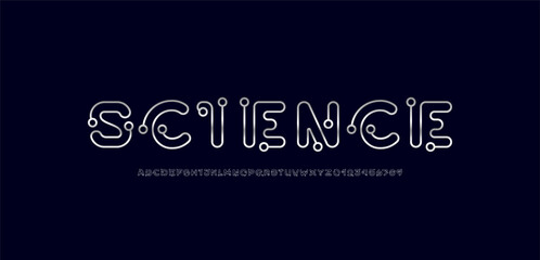Wall Mural - digital alphabet chrome font made rings, silver letters and numbers made in science style, vector il