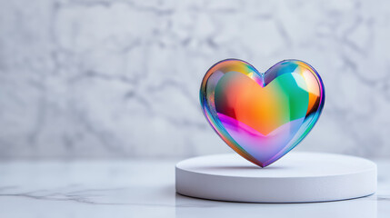 Poster - Colorful heart sculpture on a clean marble surface