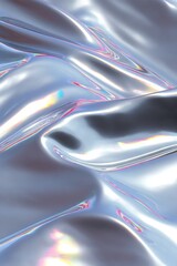 Poster - Abstract iridescent fabric with flowing silver liquid metal texture and smooth surface in a futuristic style with vibrant color and light reflections for modern design