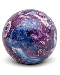Poster - Abstract sphere with swirling purple blue and white colors creating a celestial impression on a white background capturing a cosmic and artistic visual mood