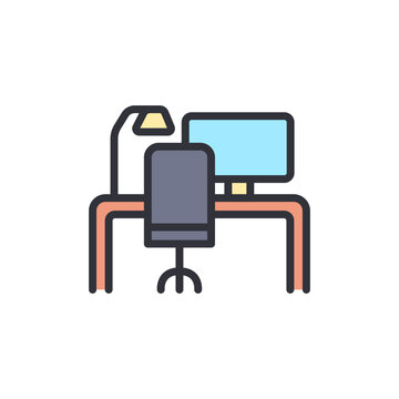 Workplace colored icons, minimalist vector illustration ,simple transparent graphic element .Isolated on white background