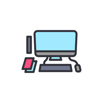 Workplace colored icons, minimalist vector illustration ,simple transparent graphic element .Isolated on white background