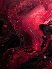 Poster - Abstract crimson and black fluid art painting with swirling patterns and textures creating a dramatic and dynamic visual effect for modern design and artistic expression