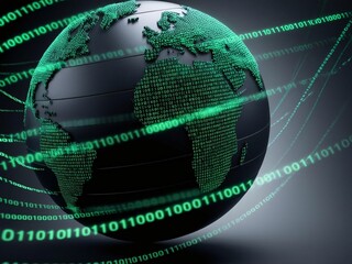 Poster - Digital Earth: Globe with Binary Code for Global Technology