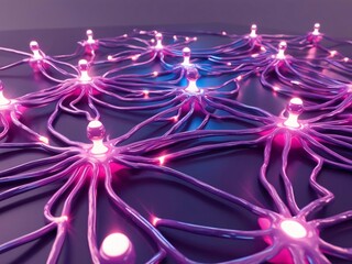 Poster - Neural Network Abstract Glowing Purple Nodes on Dark Surface