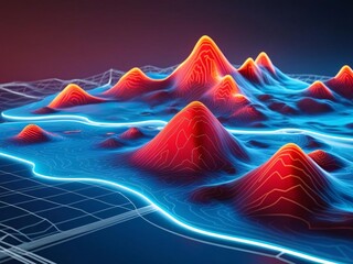 Poster - Abstract 3D Landscape with Neon Glow