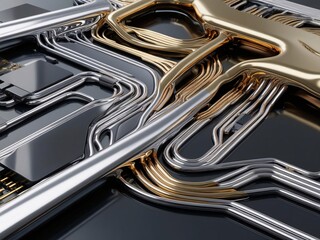 Poster - Abstract Gold and Silver Futuristic Circuitry Design