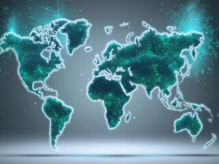 Poster - Digital World Map with Illuminated Data Points