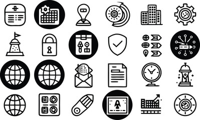Poster - A set of black vector icons for business web design includes money, calendar, phone, and music symbols