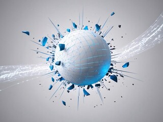 Poster - Abstract 3D Globe Shattering with Data Stream on Grey Background