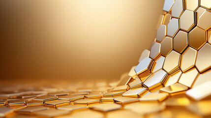 Poster - Golden hexagonal patterns flow in a luxurious backdrop